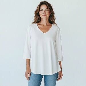 Segments Essentials White V Neck Top Tencel Modal Size M Made in Canada